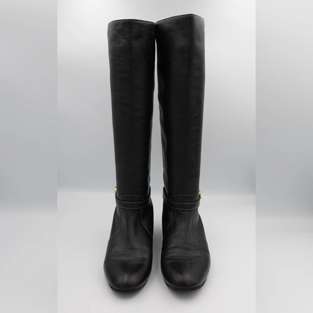 CHLOÉ Black Leather Tall Boots with Flat Heel, size 38 - Picture 2 of 7